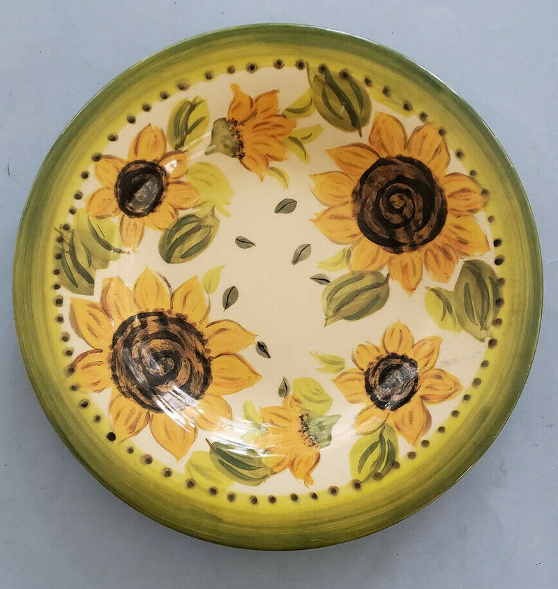 Tabletops Unlimited Provincial Sunflowers Dinner Plate 11" Green Edge, Yellow Sunflower