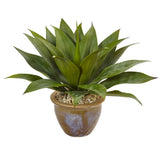 Nearly Natural Agave In Glazed Clay Pot Artificial Home Decor Faux Arrangement Green Plant