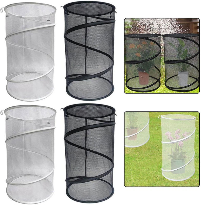 Outdoor plant protection cover with mesh netting and wire frame, white and black