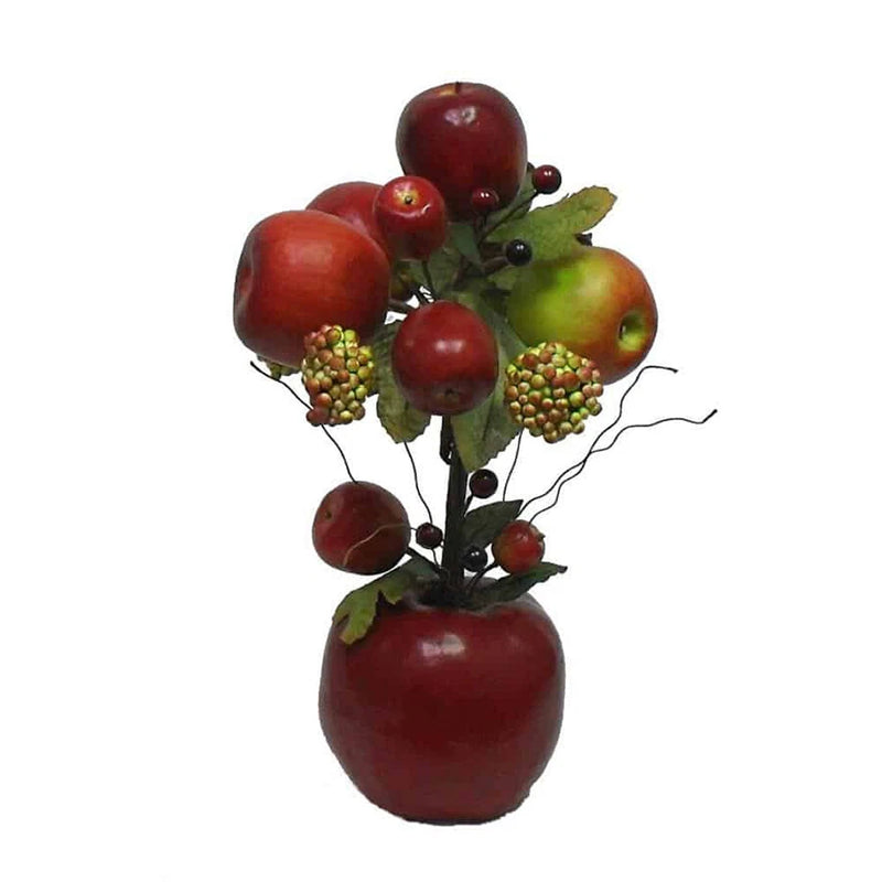 15-inch apple topiary with red apples and green leaves in a decorative base