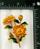 Heavywork Daisy brooch Enamel Green Leaf Flower Pin Vintage Style Gift Sunflower
