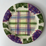 Julie Ueland Hydrangeas by Enesco 10" Dinner Plate Floral Purple Plaid Disc. #6 Hydrangea