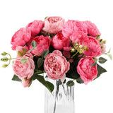 4 Bundles Artificial Peony Flower Silk Peonies Bouquet Rose Red Pink Decor Peony