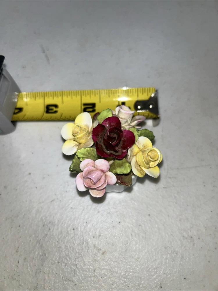 Vtg Coalport Porcelain Flower Pot Basket Carnation Floral Mini Figure 2" Carnation