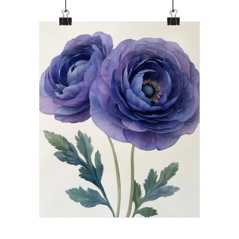 Boho Purple Ranunculus Flower Art Print Poster, Minimalist Floral Wall Art 1 Ranunculus
