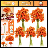 5 Bouquets Orange Ranunculus Flowers - 30 Pcs Silk Mini Faux for Wedding Decor, Ranunculus