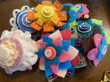 Lot of 8 PUFFY Beautiful Hand Cut Felt & Buttons FLOWERS Cottage CORE 3-5