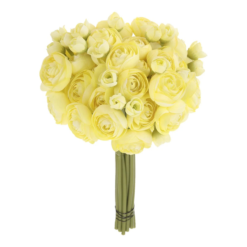 Artificial Ranunculus Flowers, 18pcs Yellow Faux Silk Flower for Wedding Ranunculus