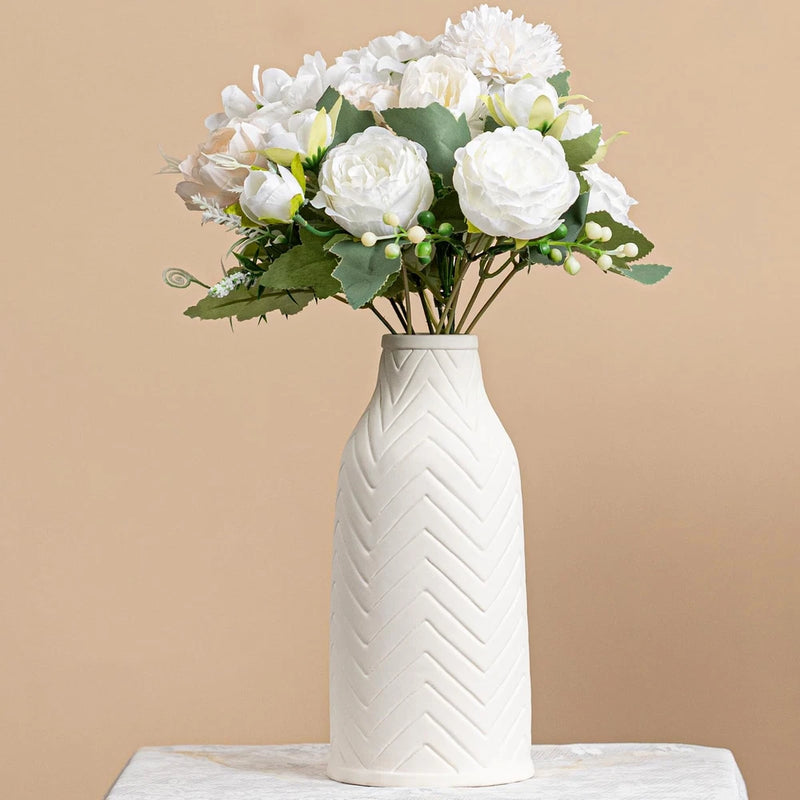 Modern Matte White Ceramic Vase 8.6", Chevron Texture Vase for Pampas Grass, ... Pampas Grass