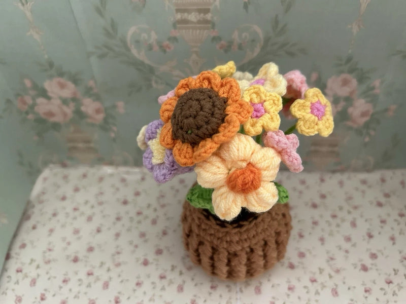 Crochet Bouquet for Anniversary Birthday Mother's Day Gift Knitted Flowers Decor Sunflower