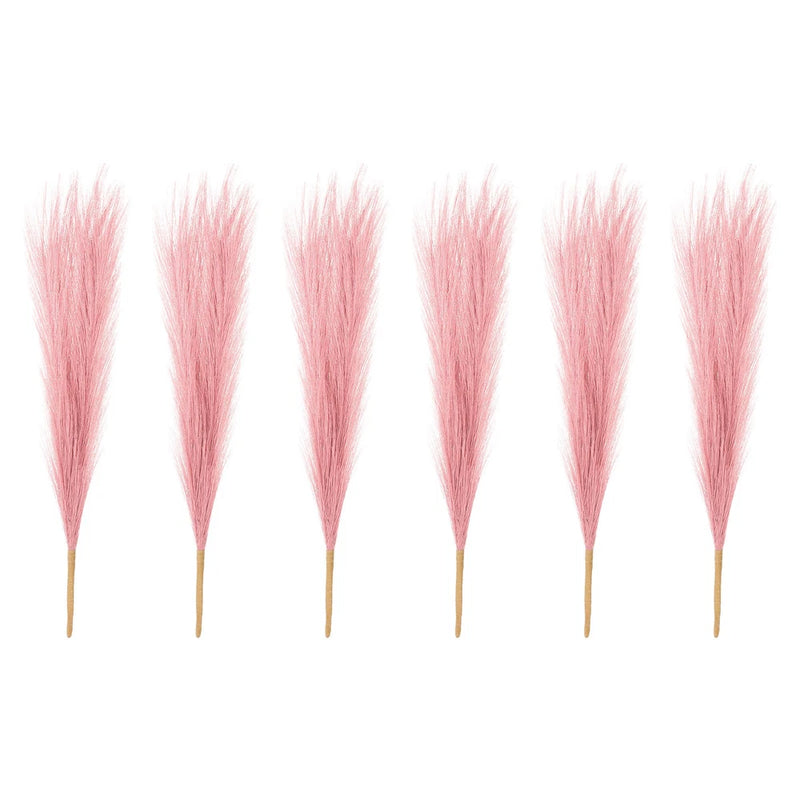 6 Pcs 17 Inch Faux Pampas Grass Artificial Boho Decor Dark Pink Pampas Grass
