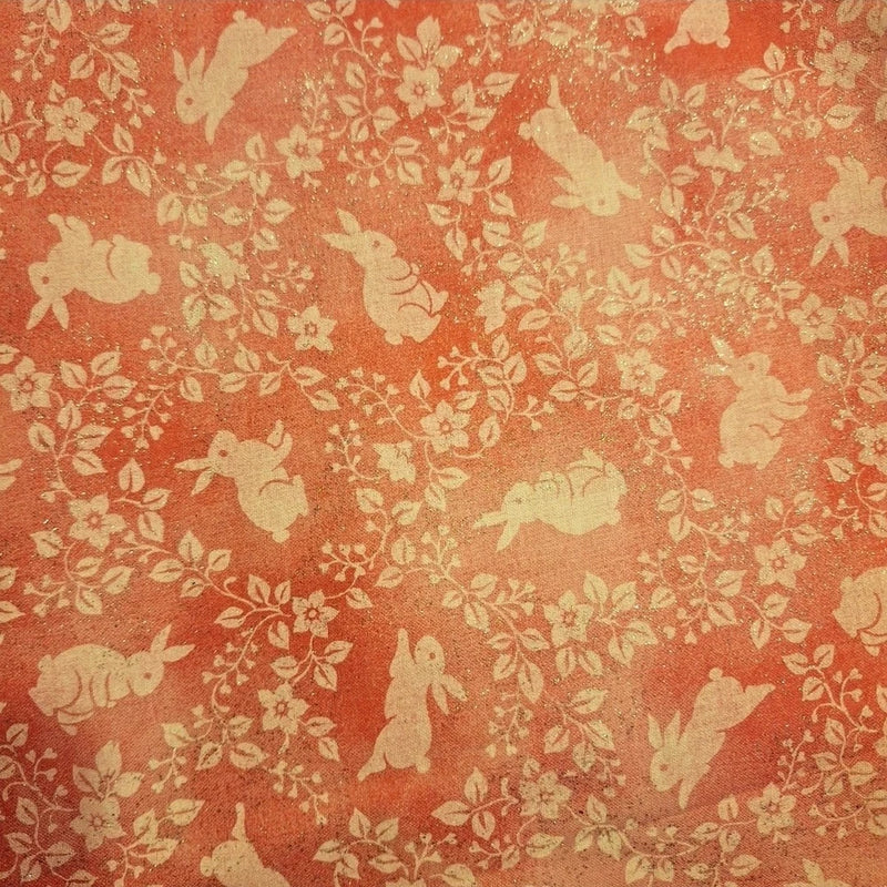 Floral VIP Vintage Pink Rabbit Glitter  1993 Never Used fabric sold by the yard Flowering Plants