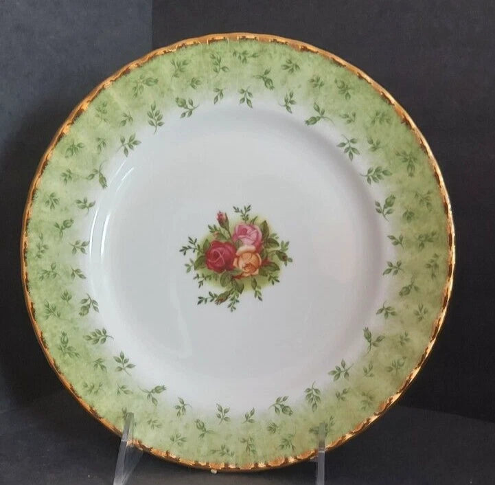Royal Albert salad plate with green floral border and rose bouquet center