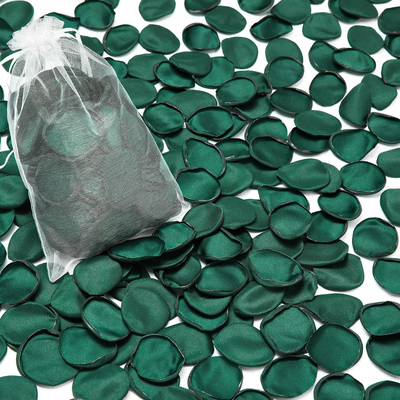 Dark green silk rose petals, loose heart-shaped petals in sheer storage bag