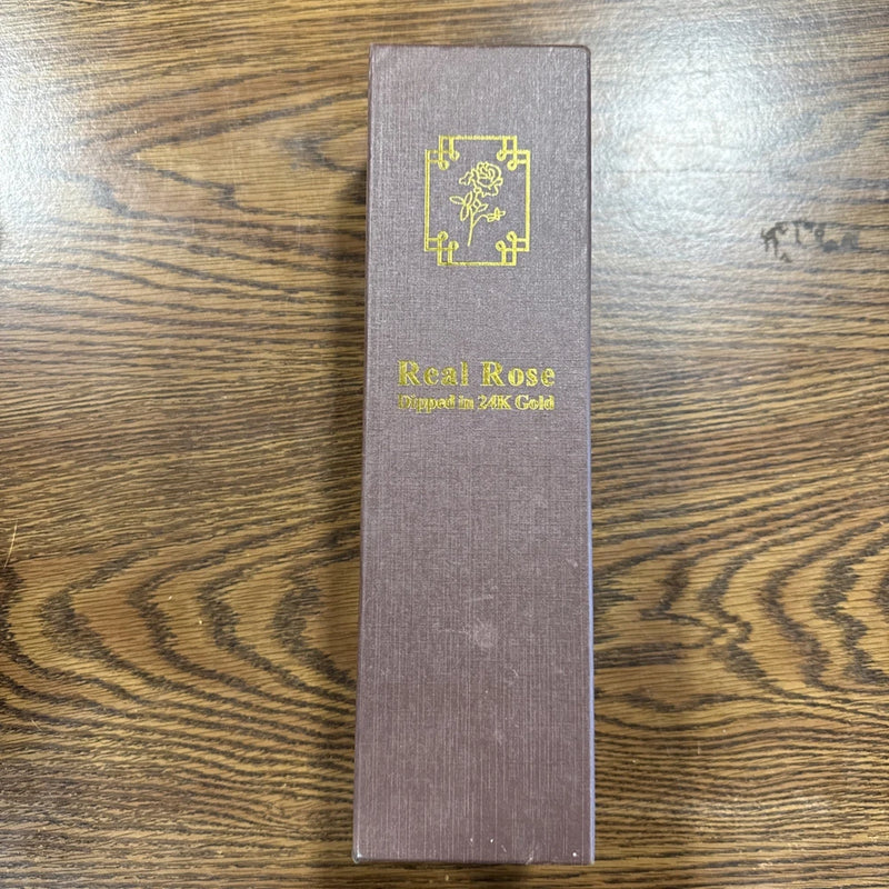 24K gold-dipped real rose gift box, Real Rose dipped in 24K Gold label