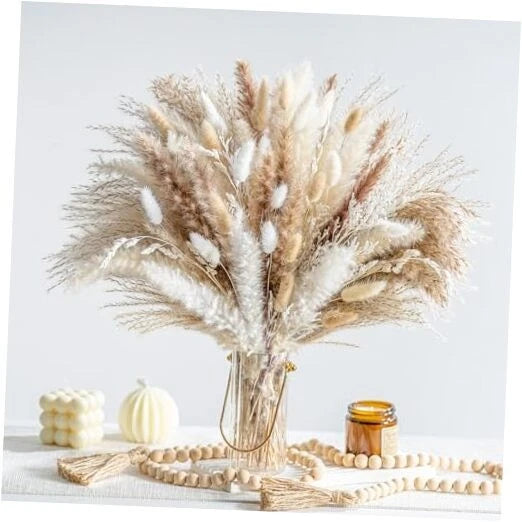 130PCS Natural Dried Pampas Grass Boho Home Decor Bouquet Phragmites 130 Pcs Pampas Grass