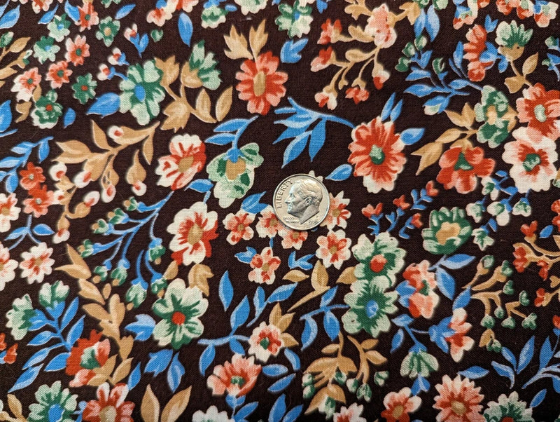 Vintage Marcus Brothers Floral Cotton Fabric Ð 3 Continuous Yards Flowering Plants