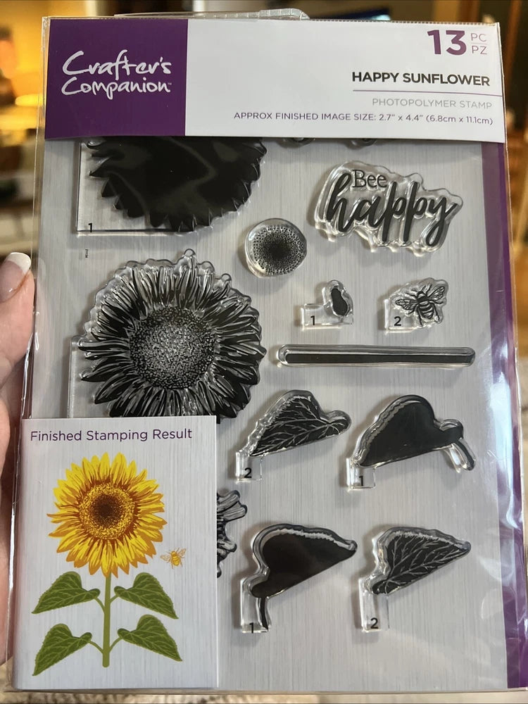 Happy Sunflower Crafters Companion Photopolymer Clear Stamps Flowers 13pc Set Sunflower