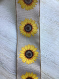 5 yds. NATURAL WOVEN SUNFLOWERS WIRE EDGE RIBBON  2 1/2" Wide Sunflower