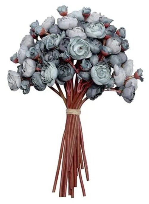 Ranunculus Artificial Flowers (18 Pieces), Silk Mini Bouquets for Home Blue Ranunculus