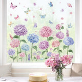 Purple Flower Window Clings Blue Hydrangea Floral Butterfly Glass Sticker Dec... Hydrangea
