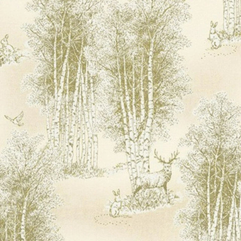 Robert Kaufman Prints Wildwood Grace Natural 100% Quilt Cotton Gold Threads BTY Flowering Plants
