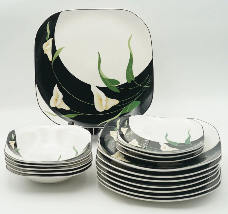 Vintage Sango Quadrille Black Lilies Soup Bowl, Salad /Dinner /Chop Plate *PICK* Lily