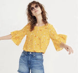 Madewell WomenÕs 100% Silk Ruffle-Sleeve Top Painted Carnations Size XS NWT Carnation