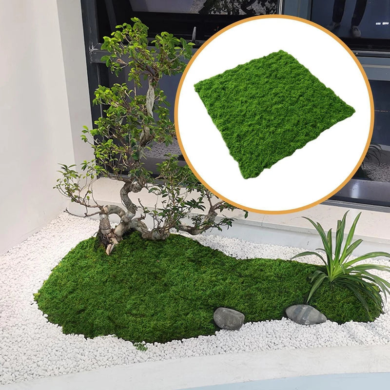 Artificial faux moss planter mat, bright green for outdoor potted plants