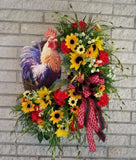 Rooster Flower Door Wreath Summer Sunflower Decor Country Style Wall Hanging Sunflower