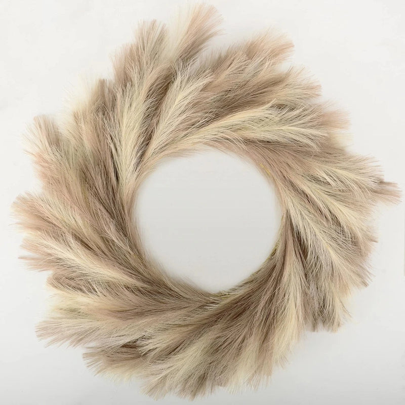 Perfnique Pampas Grass Wreath, 25'' Faux Wreath for Mix(ivory&taupe) Pampas Grass