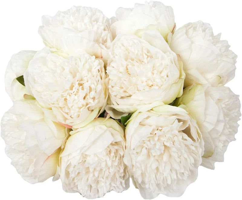 U'Artlines 20 Heads Artificial Peony Silk Flower Leaf Home 20pcs, White Peony