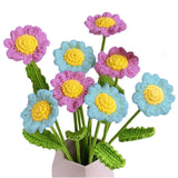 8 Pcs Hand Made Knitted Fake Sunflower Daisy Artificial Flowers Crochet Sunflower