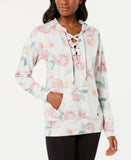 Ideology Floral-Print Lace-Up Hoodie Women's Size Small Carnation