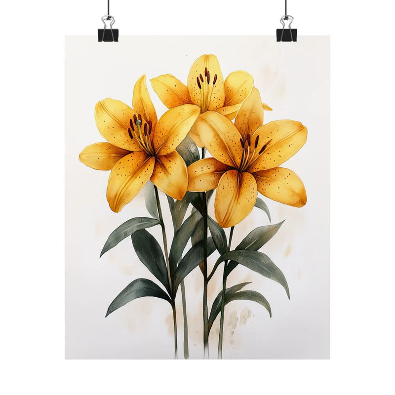 Yellow oriental lily flower art print poster with minimalist floral design