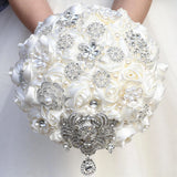 NEW Satin/Brooch Rhinestone Ivory White Flower Floral Wedding Bridesmaid Bouquet Bouquet