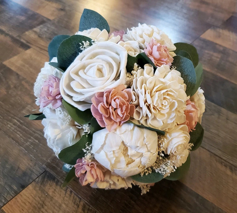 Blush Pink Bridal Bouquet Sola Wood Artificial White Bridesmaid Wedding Flowers Bouquet
