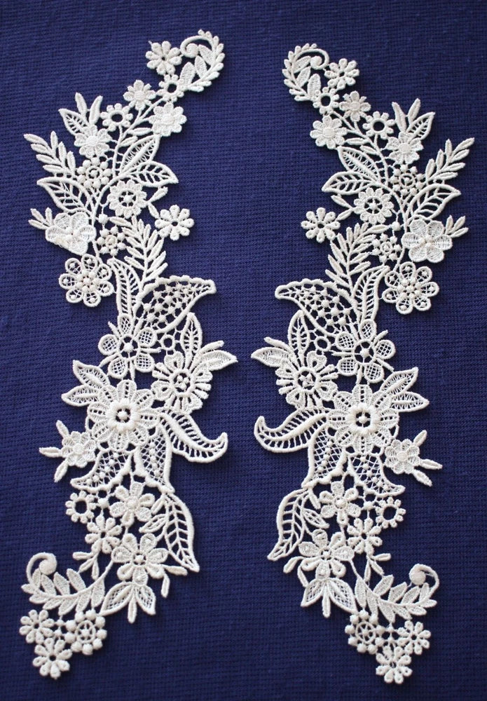 Gorgeous Vtg Guipure Venise Bridal lace appliques Cream color (1 Pair) Flowering Plants