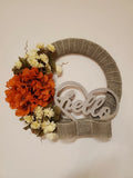 FLOWER Hydrangeas burlap WREATH  Heart HELLO FALL autumn Decor Front Door 15" Hydrangea