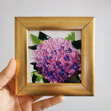 Hydrangea Painting Impasto Oil Painting Floral Art Original 3 D Art 4x4" Hydrangea
