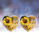 Fashion Sunflower Pattern Heart Shaped Glass Pendant Earrings Exquisite Hot New Sunflower