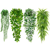 Artificial Hanging Plants for Shelf, 4 Pack Fake Potted Greenery Plant Faux M... Green Plant