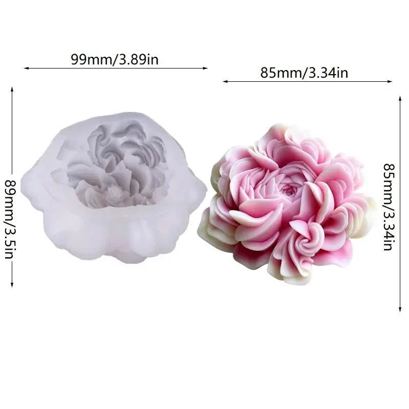 3D flower silicone soap mold with single pink carnation-style flower insert