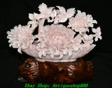 17.7''Chinese Natural Pink Xiu Jade Carving Peony Flower Bird Basket Statue Peony