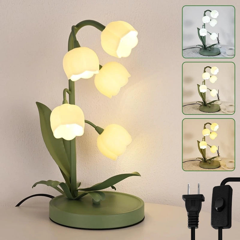Flower Table Lamp for Bedroom,3 Colors Flower Reading Light with 5 Lily of Th... Lily