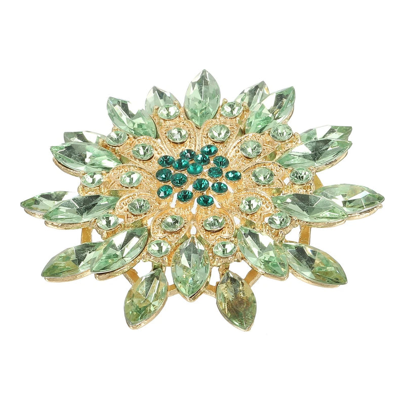 Rhinestone Flower Brooch Pin Large Crystal Sunflower Lapel Pin Green Sunflower