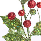 Bulk Pack of 8 Sparkling Artificial Holly and Berry 9" Picks Green Plant