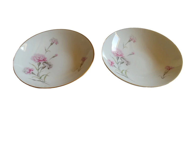 Vintage Royal Court Pink Carnation Cereal/Soup Bowl Gold Edge Japan Set Of 2 EUC Carnation