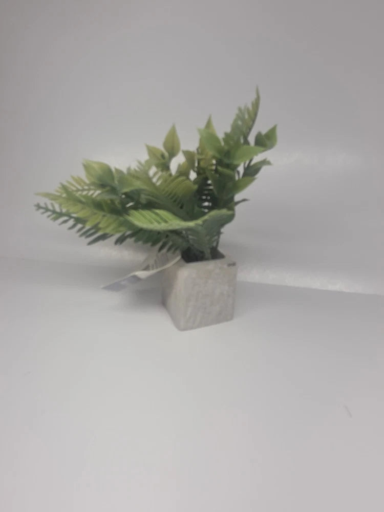 NEW! Artificial Plant in a Faux Marble Pot Organic Greenery Textured Leaves Green Plant