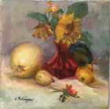 Original Impressionism Oil Art 15Óx15 Autumn Still Life  Squash Sunflower Signed Sunflower
